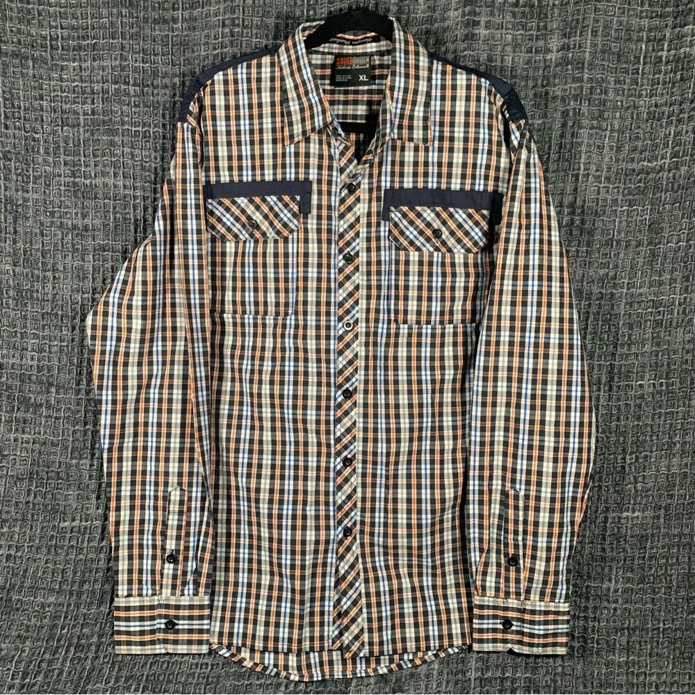 SOUTHPOLE Hexagon Product Long Sleeve Plaid Button Down Shirt Men's XL #732